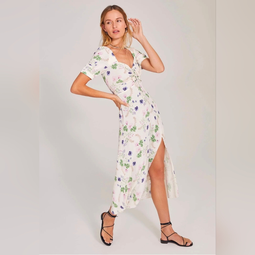 Favorite Daughter Floral Midi Dress in White and Green